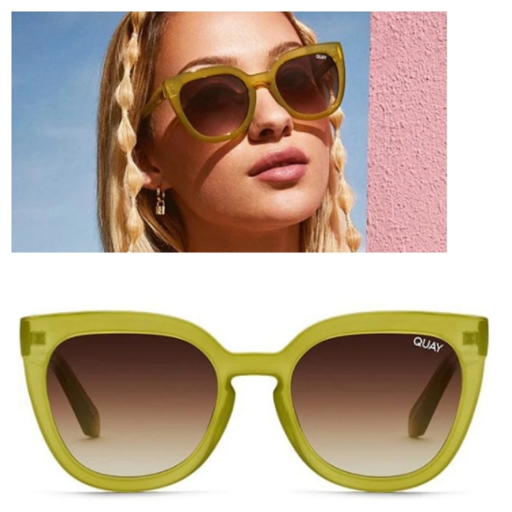 Quay Australia NOOSA Green Cat Eye Sunglasses With Case And Cleaning Cloth